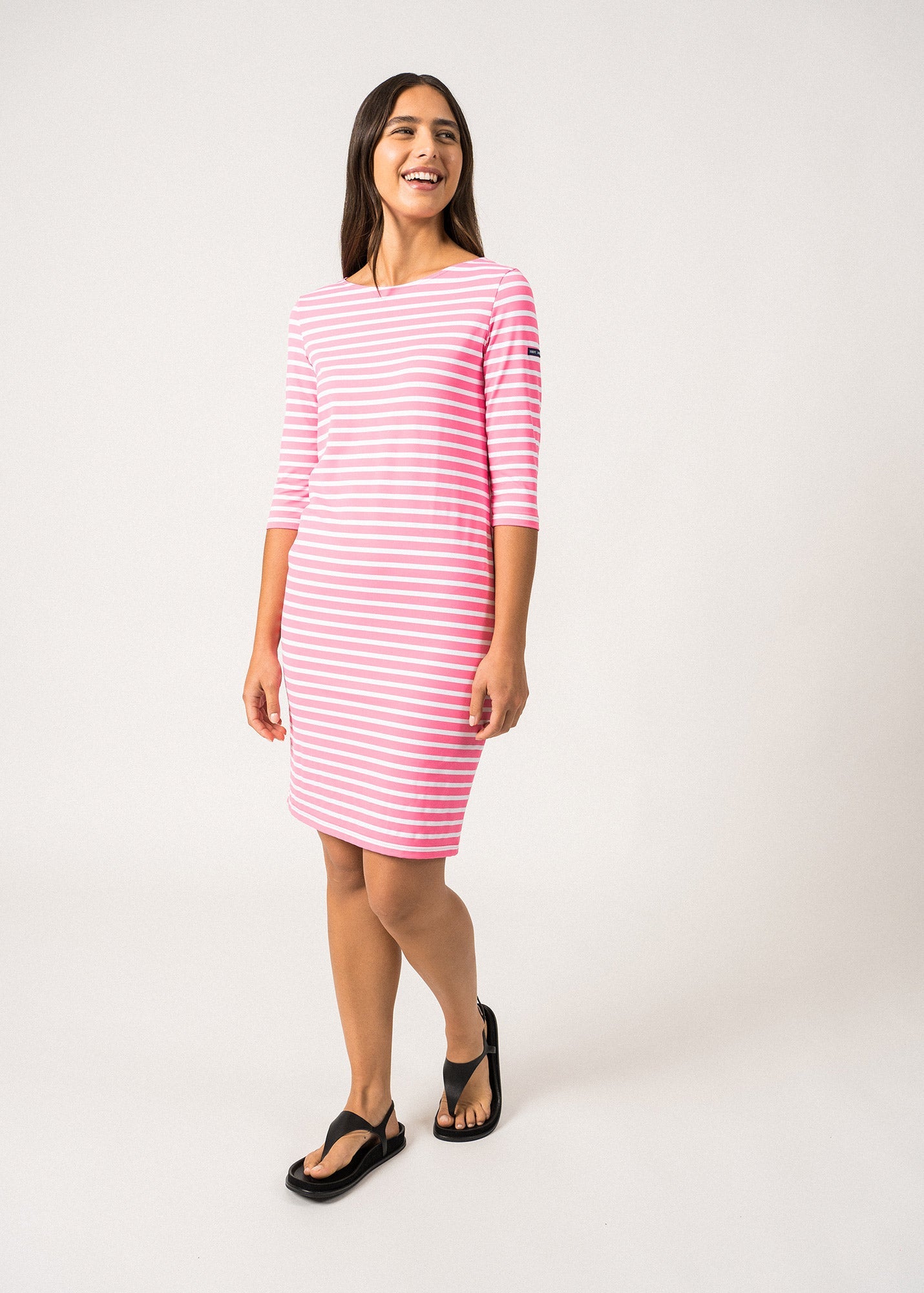 Propriano anti-UV striped dress - with 3/4 length sleeves (NEON/NEIGE)