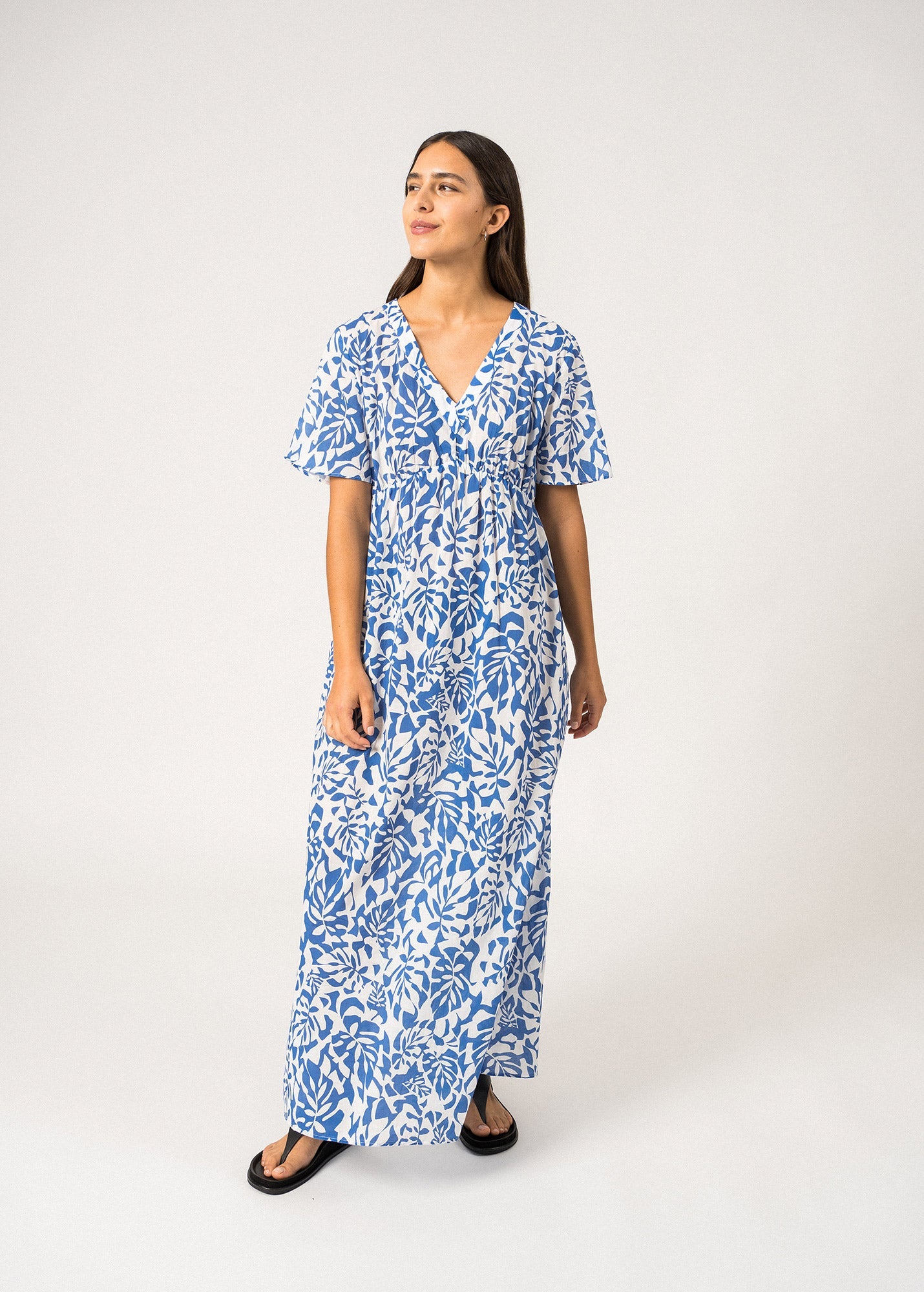 C¨¦cilia Long Dress ¨C cotton voile (BLANC/MER)