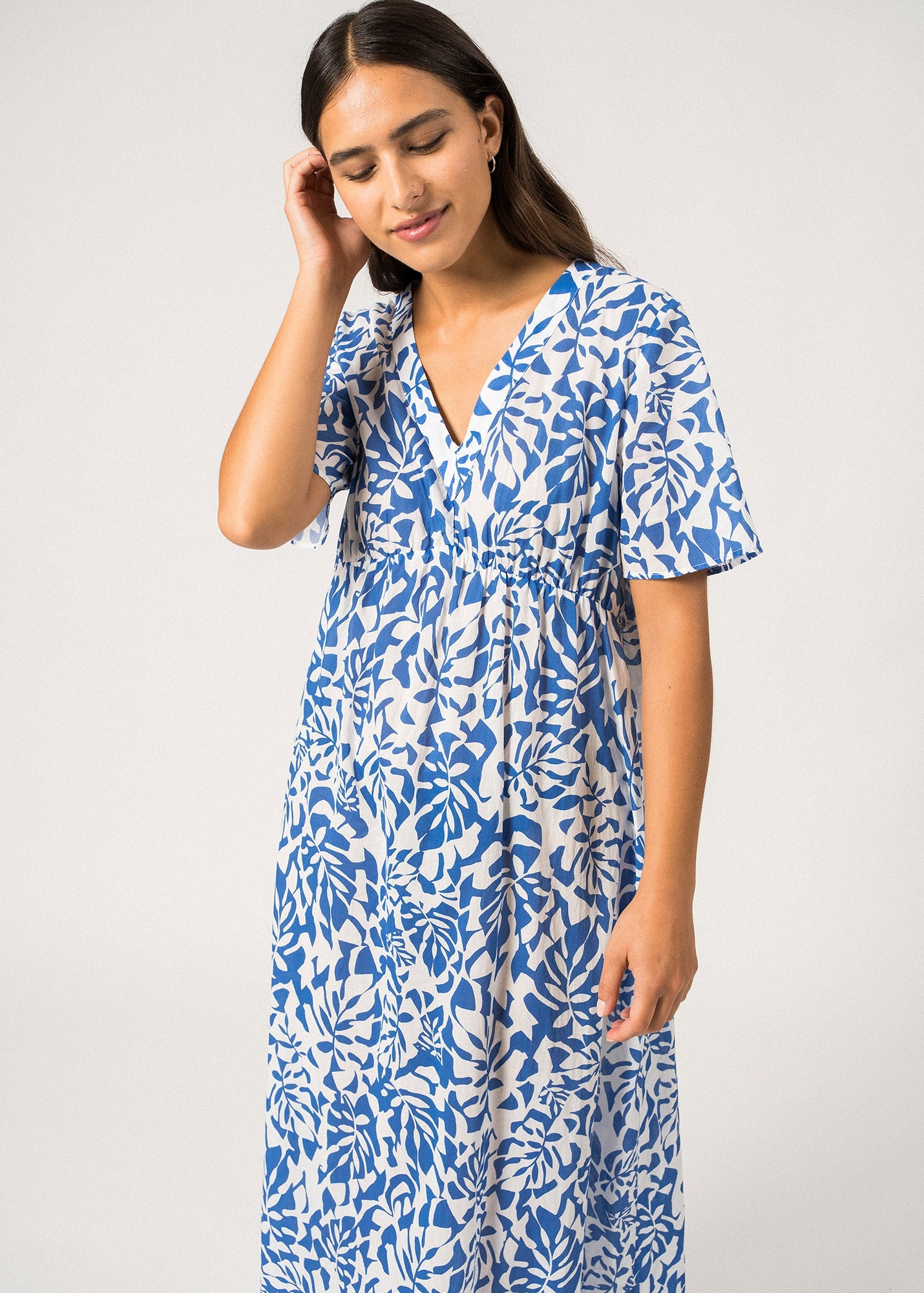 C¨¦cilia Long Dress ¨C cotton voile (BLANC/MER)