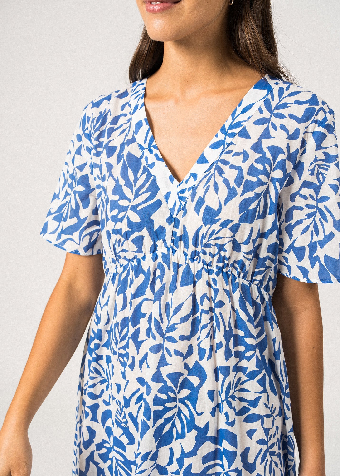 C¨¦cilia Long Dress ¨C cotton voile (BLANC/MER)