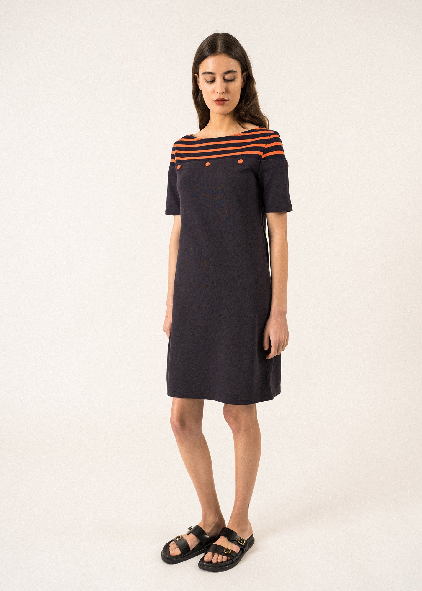 Balancine Carded Cotton Dress ¨C SAINT JAMES x Isabelle Ballu (NAVY FONCE/NAVY/BASKET)