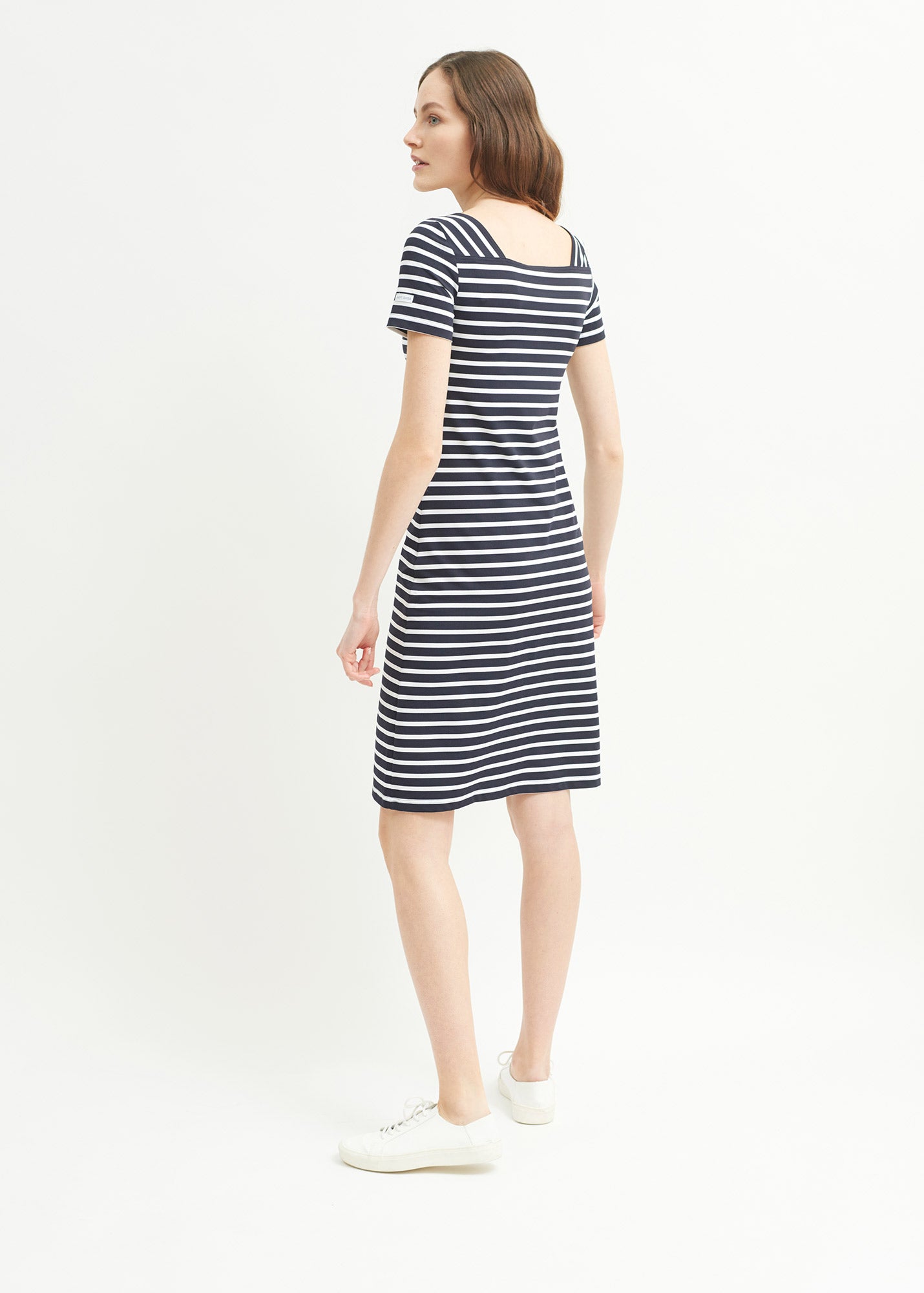 Tol¨¨de anti-UV striped dress - square neck, in recycled jersey (NAVY/NEIGE)