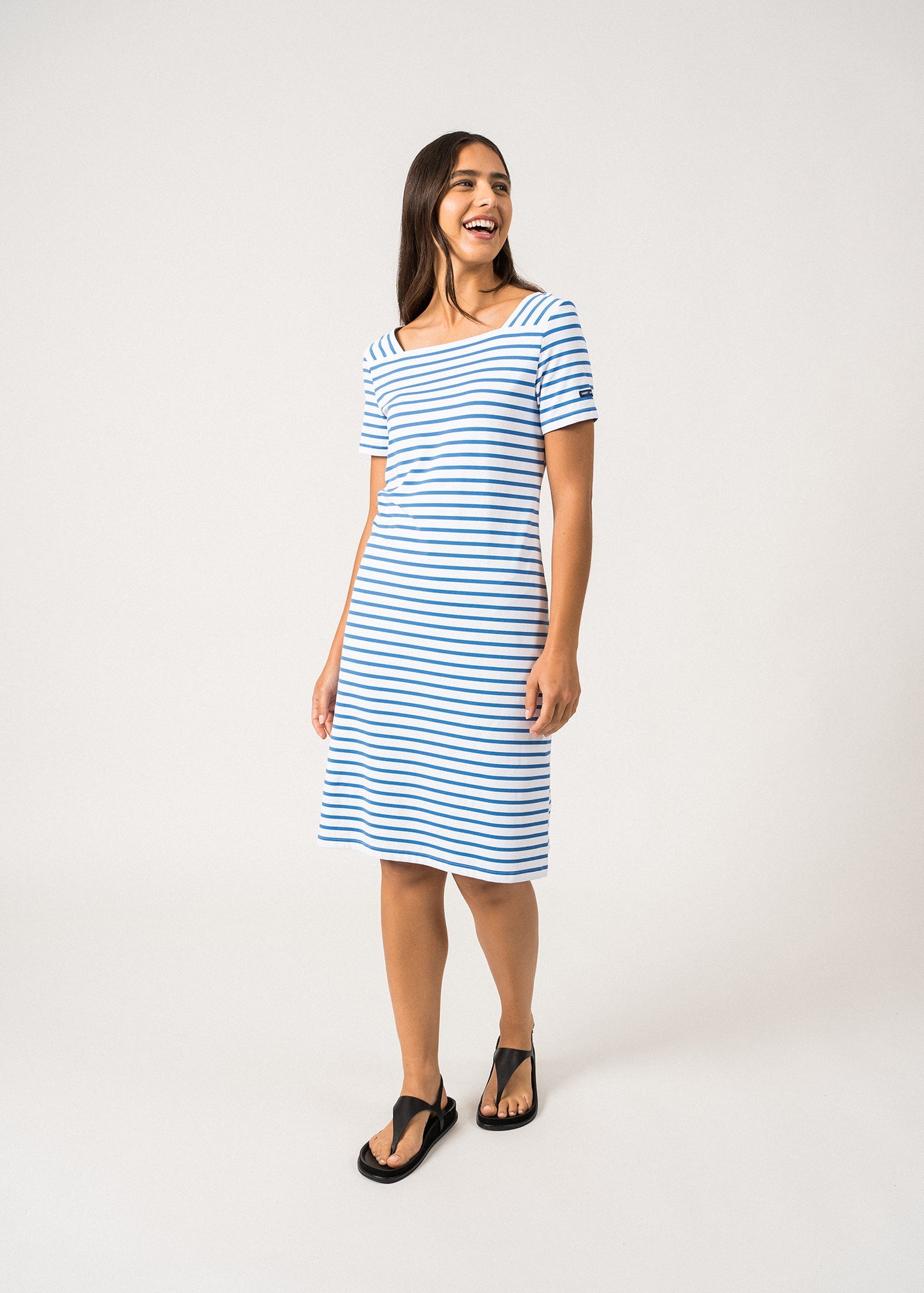 Tol¨¨de anti-UV striped dress - square neck, in recycled jersey (NEIGE/MER)