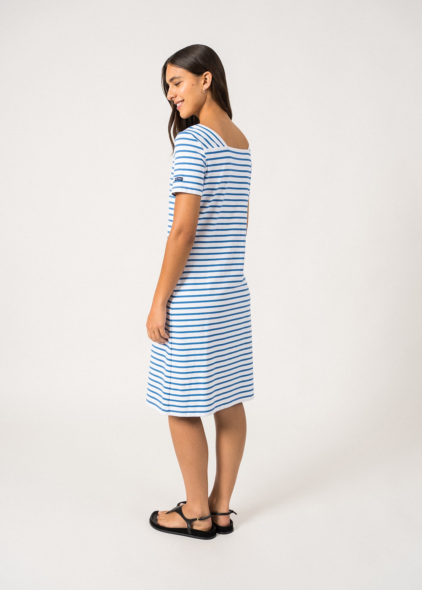 Tol¨¨de anti-UV striped dress - square neck, in recycled jersey (NEIGE/MER)