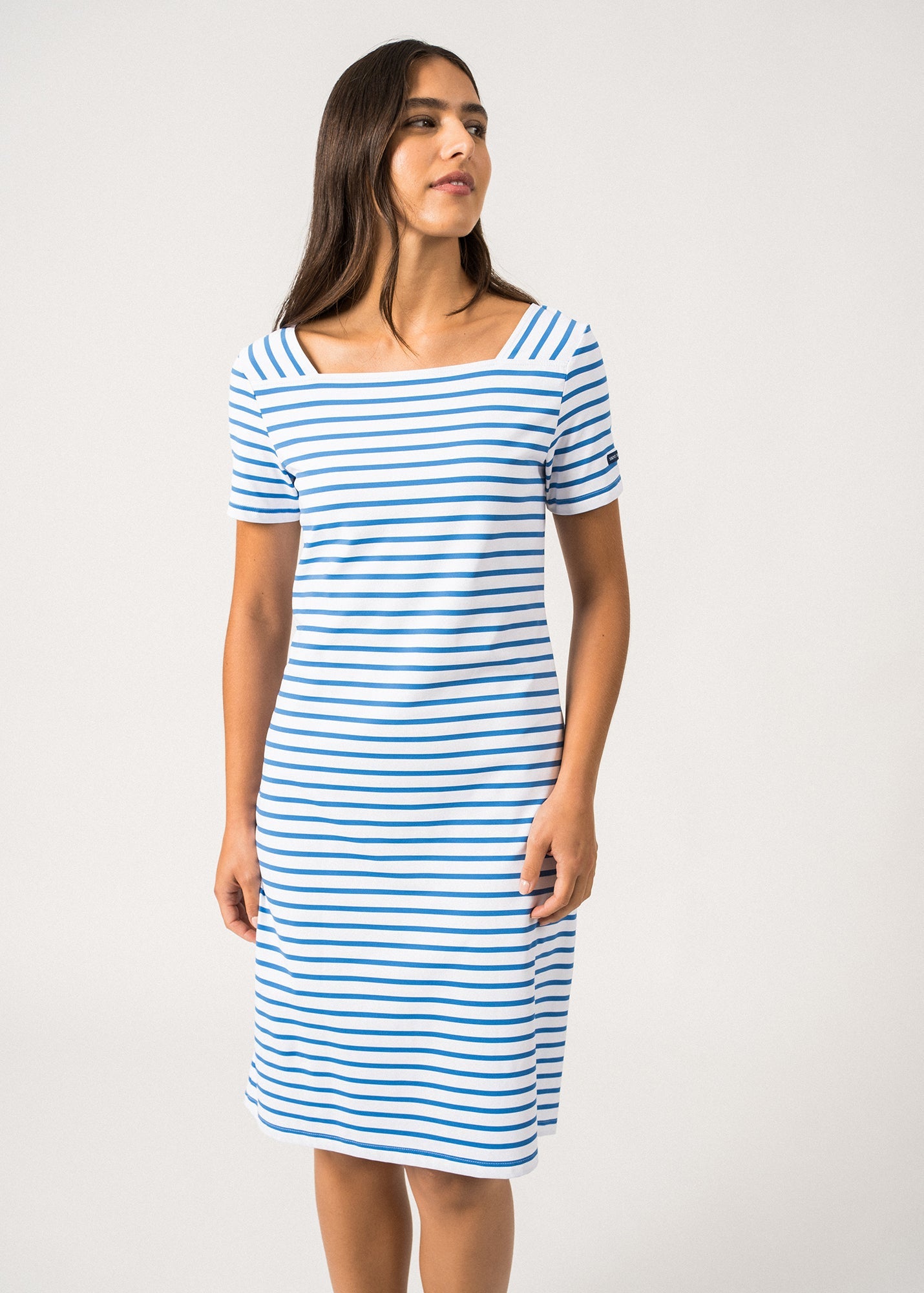 Tol¨¨de anti-UV striped dress - square neck, in recycled jersey (NEIGE/MER)