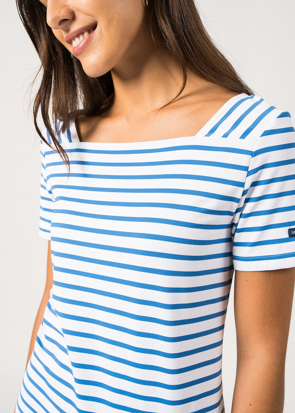 Tol¨¨de anti-UV striped dress - square neck, in recycled jersey (NEIGE/MER)